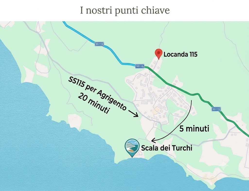 Mappa illustrata della Locanda Statale 115, Scala dei Turchi, Realmonte e Agrigento